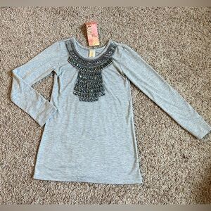 Boutique Beaded Jewelled Grey Long-Sleeve Girls' Tee sz 8 Missing Jewels NWT
